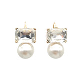 Maggie Clear Rectangular Crystal with Faux Pearl Earrings